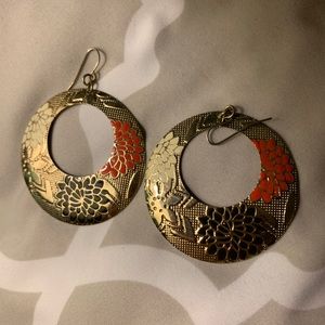 Gold Hoops with Floral Design